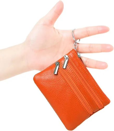 Miniatura 2 de Monedero de cuero auténtico para mujer, con llavero