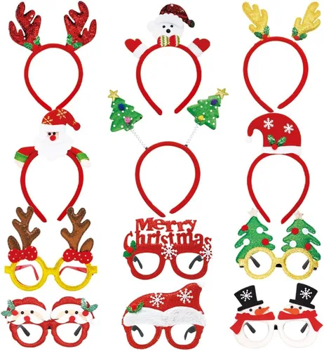 Juego de 12 diademas de Navidad y marcos de gafas, lindas diademas de Navidad, accesorios para mujeres y hombres, regalos de fiesta de Navidad,