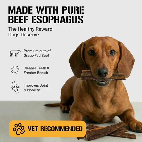 Miniatura 4 de Dog Chits Masticables de esófago de ternera para perros y cachorros – Todo natural de un solo ingrediente – Alto en proteínas, carne seca baja