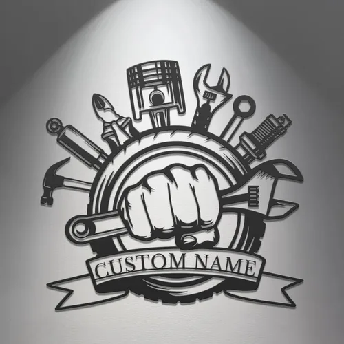 Miniatura 2 de Letrero de metal personalizado para garaje, arte de pared de taller personalizado, decoración mecánica para hombres, día del padre para los amantes