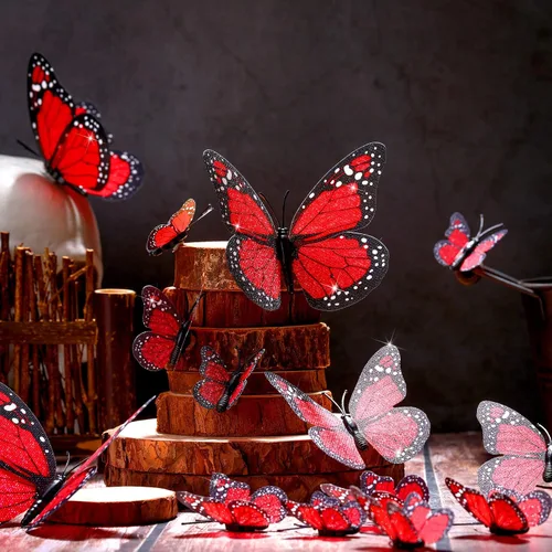 Miniatura 6 de Decoración de mariposa monarca de 4 tamaños, decoración de pared de Halloween, calcomanía magnética 3D de mariposa monarca para manualidades, hogar