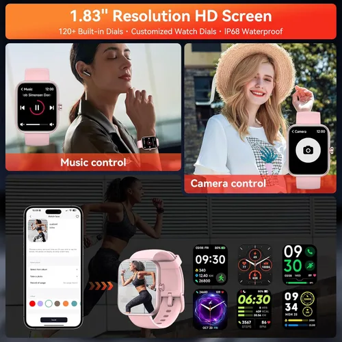 Miniatura 6 de Reloj inteligente con Alexa integrado, pantalla táctil HD de 1.83 pulgadas, notificaciones/llamadas Bluetooth, IP68 impermeable, más de 120 modos