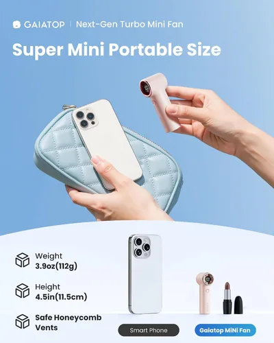 Miniatura 2 de Gaiatop Mini ventilador de mano portátil, 4000 mAh [15 horas de funcionamiento máximo] ventiladores turbo personales tamaño de bolsillo, ventilador