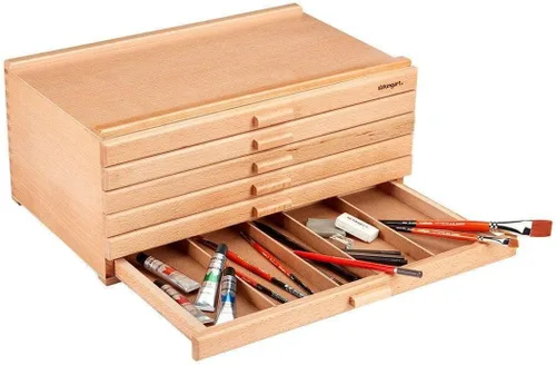 Miniatura 7 de KINGART Caja de almacenamiento de madera con 6 cajones para artistas, 15-3/4 pulgadas de ancho x 10 pulgadas de profundidad x 6-1/2 pulgadas