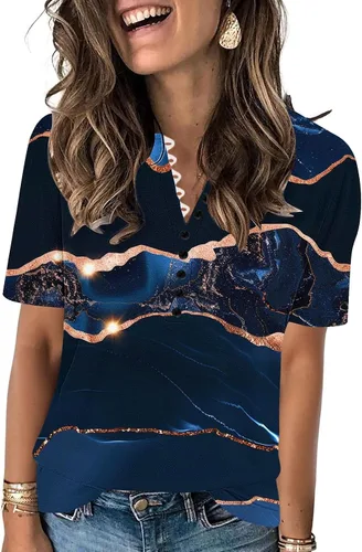 Miniatura 46 de Summer Shirts for Women 2025 Plus Size Short Sleeve Henley Tops Marble Floral Loose Tshirt Tee Casual Dressy Tunics