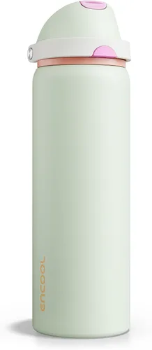 Miniatura 55 de ENCOOL Botella de agua aislada con popote, botella de agua de acero inoxidable con tapa de botón, a prueba de fugas y sin BPA, mantiene el frío Atún