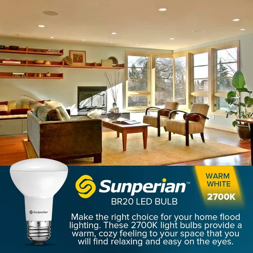 Miniatura 2 de SUNPERIAN Bombilla LED BR20, 6 W = 50 W, 2700 K blanco cálido, 550 lúmenes, bombillas de inundación regulables para latas empotradas, clasificación