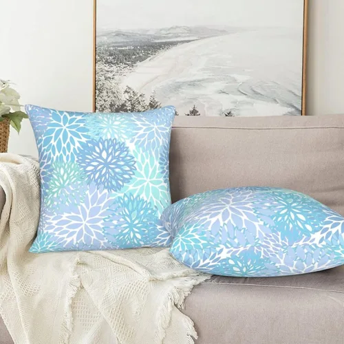 Miniatura 5 de Perinsto Juego de 2 fundas de almohada decorativas de flores de crisantemo azul, fundas de almohada suaves para sofá, cama, decoración del hogar, 16
