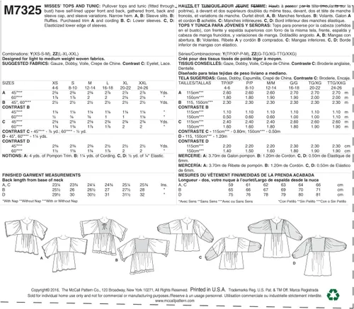 Miniatura 3 de McCall's Patterns M7325 Misses' Gathered Tops & Tónica, ZZ (L-XL-XXL)