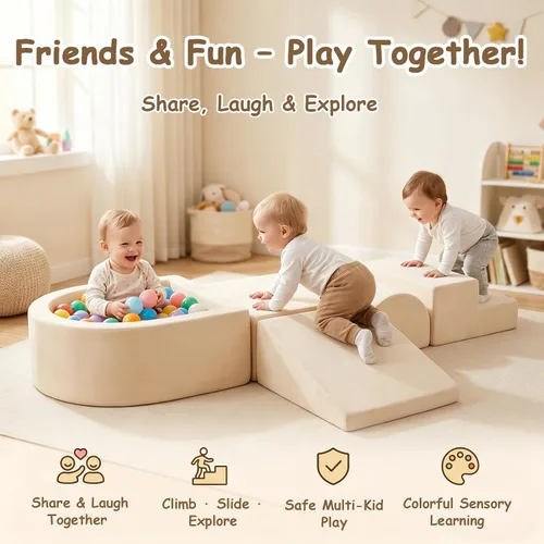 Miniatura 8 de Tiita Juego de bloques de espuma para escalar con pequeña piscina de bolas para bebé, juego de 5 piezas para gatear y escalar - Escalador suave
