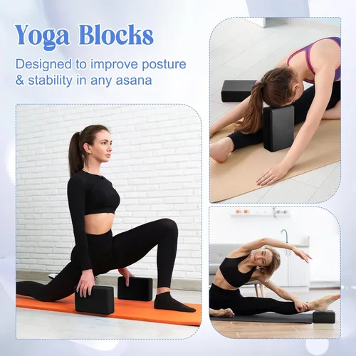Miniatura 4 de RoundFunny Juego de 5 piezas de bloques de yoga, rodilleras, juego de correas de yoga, bloques de espuma suave de primera calidad, accesorios