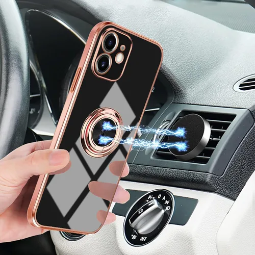 Miniatura 6 de Compatible con iPhone 11 Kickstand, anillo de rotación de 360 grados integrado con borde de oro rosa brillante que funciona con soporte magnético