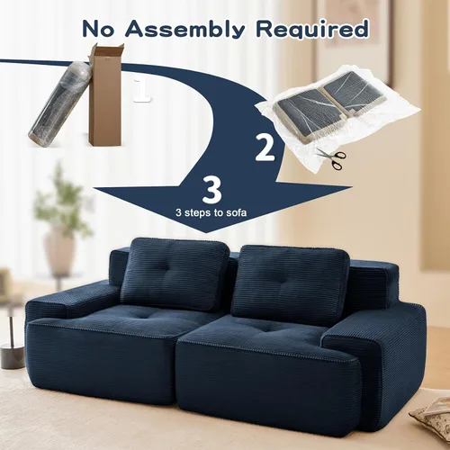 Miniatura 9 de Sofás seccionales modulares sin estructura de pana azul moderna de 80 pulgadas para sala de estar, sofá comprimido de asiento profundo de 2 plazas