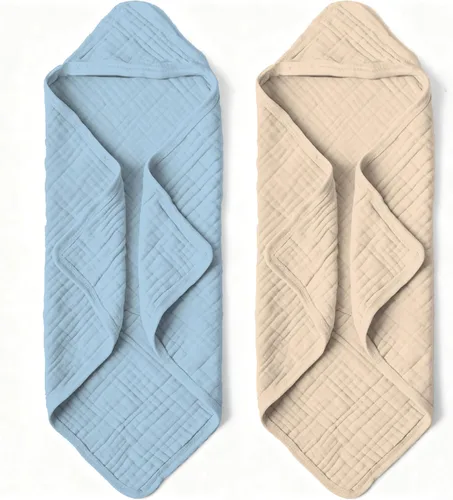 Miniatura 13 de Toallas de baño con capucha de muselina orgánica, paquete de 2 toallas de baño 100% algodón orgánico para bebés, bebés, niños pequeños, 32 x 32