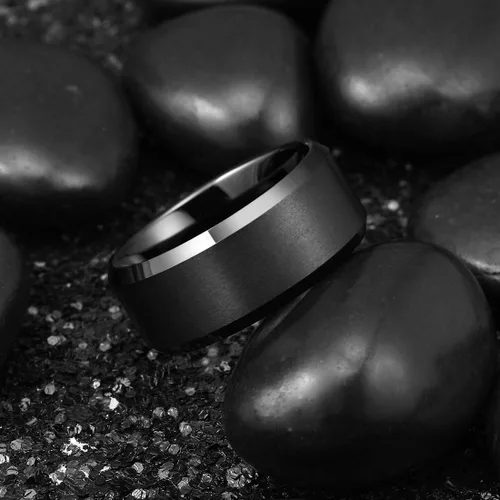 Miniatura 112 de King Will Anillo de boda de tungsteno para hombre, disponible en 15/64 a 25/64 de pulgada (6 a 10 mm), negro/plata, acabado mate, borde pulido