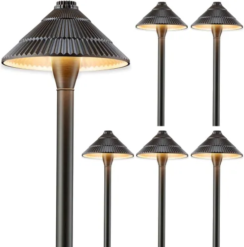 Miniatura 8 de Gardenreet Luces de camino de bajo voltaje de latón, luces LED de camino de paisaje, luces de patio al aire libre impermeables IP65, 12 V con cable