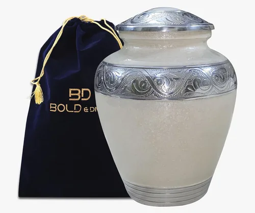 Miniatura 2 de BOLD&DIVINE Urna texturizada de esmalte perlado Urna conmemorativa texturizada de gránulo divino para cenizas humanas, funeral, entierro
