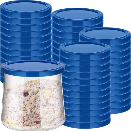 Tessco for you 48 tapas para recipientes de yogur, tapas de plástico para frascos, no incluidas, repuesto compatible con tapa de yogur Oui,