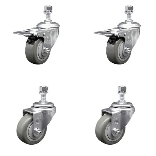 Miniatura 25 de Rueda giratoria de poliuretano con vástago roscado con rueda gris de 3 x 1.25 pulgadas y vástago de 1/2 pulgada - Capacidad de 300 libras/ruedas