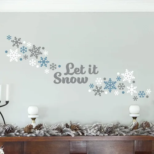 Miniatura 4 de Paper Riot Co. Let It Snow Copos de nieve calcomanías de pared de Navidad para vacaciones, adhesivo extraíble para aula, habitación de niños