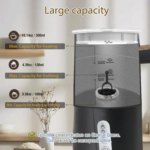 Miniatura 3 de Espumador de leche eléctrico y vaporizador, vaporizador de leche 4 en 1 con diseño de elementos de madera, máquina automática de espuma fría
