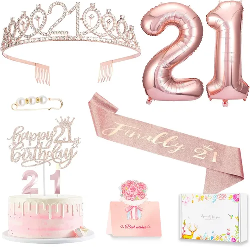 Miniatura 37 de Decoraciones de cumpleaños número 20 para mujer, banda y corona de cumpleaños, decoración de pastel y velas, globos de números, regalos de 20