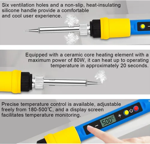 Miniatura 6 de Kit de soldador, pistola de soldadura de 80 W, temperatura ajustable 12 en 1, 356.0-932.0 °F, kit de herramientas de soldadura con puntas