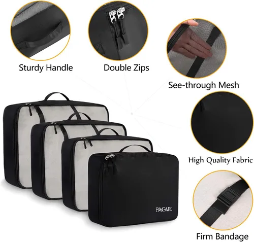 Miniatura 4 de BAGAIL Juego de 8 cubos organizadores de equipaje para accesorios de viaje (negro azabache)