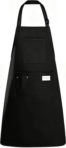 Delantales de chef de algodón para hombres y mujeres, bolsillos grandes, material de lona