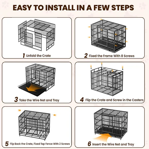 Miniatura 7 de Jaula para Perros Indestructible de Servicio Pesado de 38 pulgadas con Bandejas Removibles, Puerta Doble a Prueba de Escape para Perros con Alta