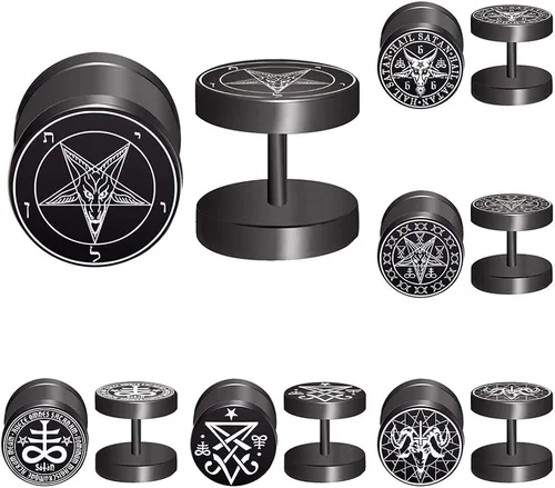 FLYUN 6 pares de aretes de calavera para hombre aretes de calibre falso aretes de tapones falsos para hombres y hombres aretes negros con tornillo