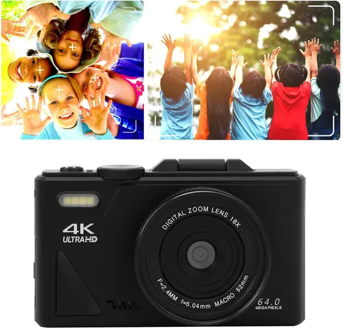 Miniatura 6 de Cámara digital 4K para fotografía, enfoque automático de 18X, cámara de video retro con pantalla abatible de 3 pulgadas, cámara compacta de viaje