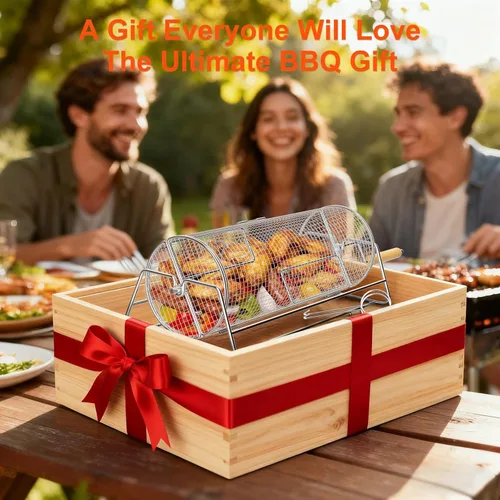 Miniatura 7 de Cestas giratorias para parrilla, acero inoxidable 304, incluso para cocinar, red de parrilla de anidación, accesorios de barbacoa para verduras