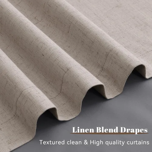 Miniatura 4 de Guken Cortinas opacas de lino, 2 paneles rústicos, elegantes, 100% opacas, con aislamiento térmico, banda de ganchos y trabilla trasera, 52 x 84