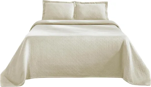 Miniatura 2 de Colcha Superior 100% algodón con diseño de tejido de canasta y fundas de almohada, ropa de cama de alta calidad de algodón matelasse jacquard
