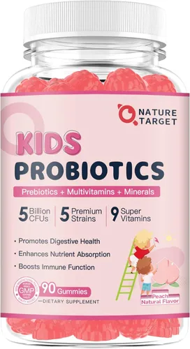 Probióticos para niños, gomitas probióticas multivitamínicas para niños con 5 mil millones de UFC para salud digestiva y apoyo inmunológico, con