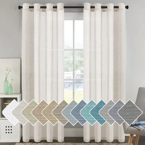 Miniatura 62 de Paneles elegantes de cortina de lino natural, cortinas de lino semitranslúcidas de eficiencia energética/paneles de cortina con ojales de níquel