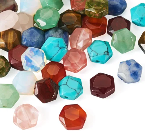 Cheriswelry 40 cuentas de piedras preciosas naturales con forma hexagonal, cuentas espaciadoras sueltas, 10 estilos de colores mezclados,
