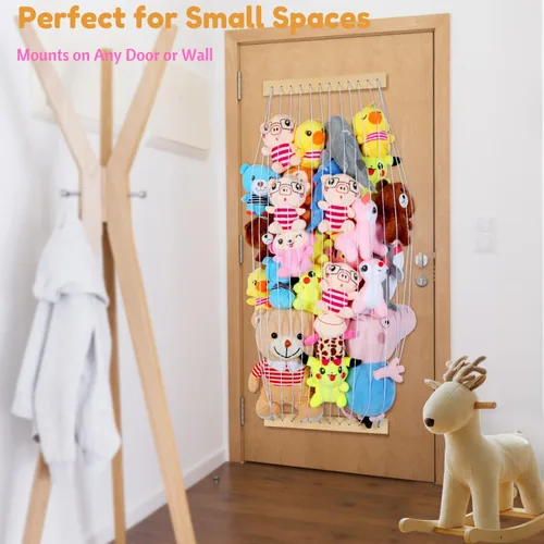 Miniatura 5 de Hamaca de almacenamiento de animales de peluche, organizador de juguetes de peluche de madera para decoración de habitación de niños, sala de Blanco