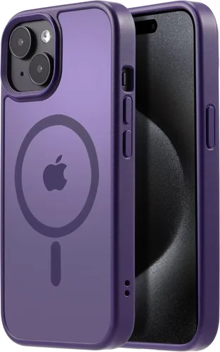 Miniatura 46 de Tigowos - Funda magnética para iPhone 15, resistente a las caídas, sensación de piel mate, a prueba de golpes, delgada, negro mate
