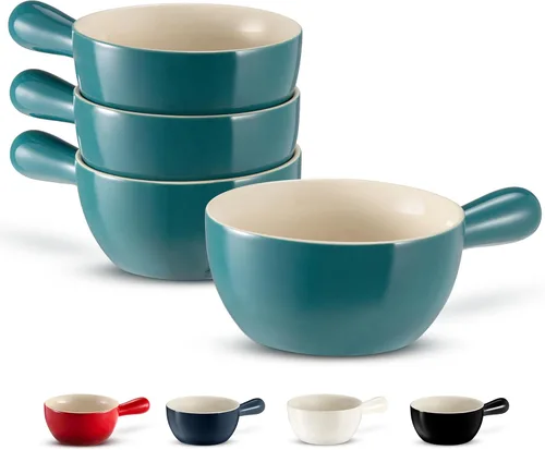 Miniatura 11 de Kook Cuencos de sopa de cebolla francesa, cuencos de cerámica apilables con asas, aptos para horno, microondas y lavavajillas, para cereales, sopas