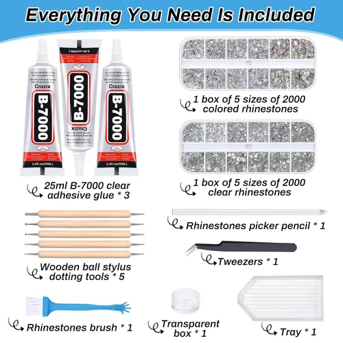 Miniatura 3 de B7000 - Kit de pegamento transparente con diamantes de imitación, 4013 gemas de diamantes de imitación, 3 unidades de 0.8 onzas líquidas B-7000