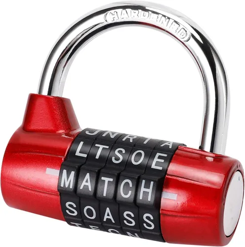 Miniatura 10 de Candado de bloqueo para gimnasio, 5 letras de aleación resistente, candado de seguridad resistente, fácil de configurar tu propio combo reiniciable