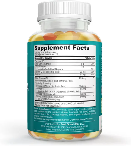Miniatura 8 de Gomitas Omega 3 6 9 + DHA a base de plantas para niños y adultos - Suplemento vegetariano Omega con vitamina C y chía - Apoyo cerebral e