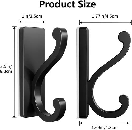 Miniatura 5 de Ganchos de Pared Negros para Abrigos, Paquete de 6 Ganchos Autoadhesivos de Montaje en Pared para Ropa, Toallas, Llaves, Cartera, Mochila, Bolsa