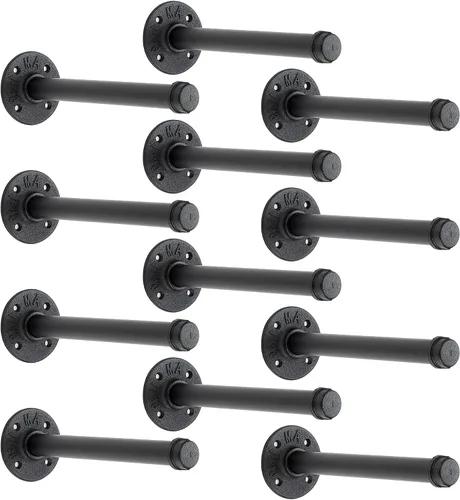 Miniatura 14 de Perchero flotante de tubo industrial negro de 6 pulgadas montado en la pared, estante de ropa resistente para colgar, barra de colgar multiuso