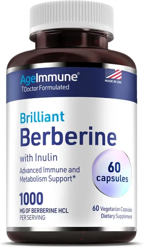 Complejo de suplemento de berberina de 1000 mg con prebiótico de inulina - Berberina HCL 500 mg por cápsula - Suplemento de berberina formulado por