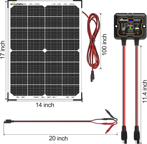 Miniatura 7 de SOLPERK 30 W Cargador de batería solar + Mantenedor de batería solar + Controlador de carga MPPT de 10 A de actualización + Soporte de montaje