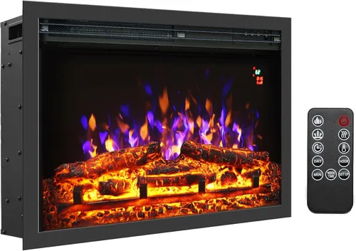 Miniatura 14 de Insertos de chimenea eléctrica de 25 pulgadas, calentador de chimenea eléctrico de pared empotrado y construido con sonido crepitante de fuego, luz