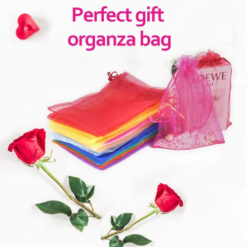 Miniatura 4 de LYSXP 100 piezas de bolsas de organza 5 x 7 pulgadas, bolsas de organza de malla con cordón para joyería, pequeñas bolsas de cordón para regalos